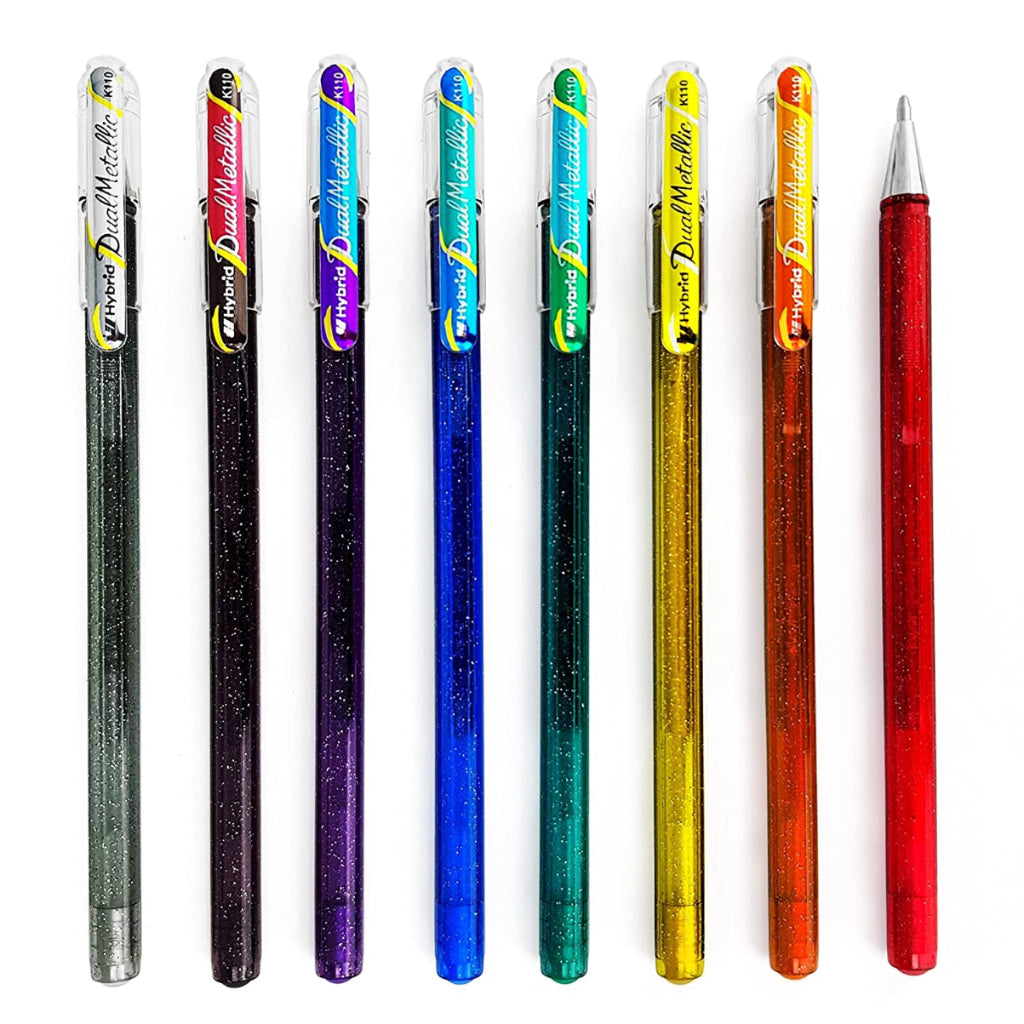 Pentel K110 1.0mm Metallic Roller Gel Pen - Multicolor Ink, Pack of 8 –