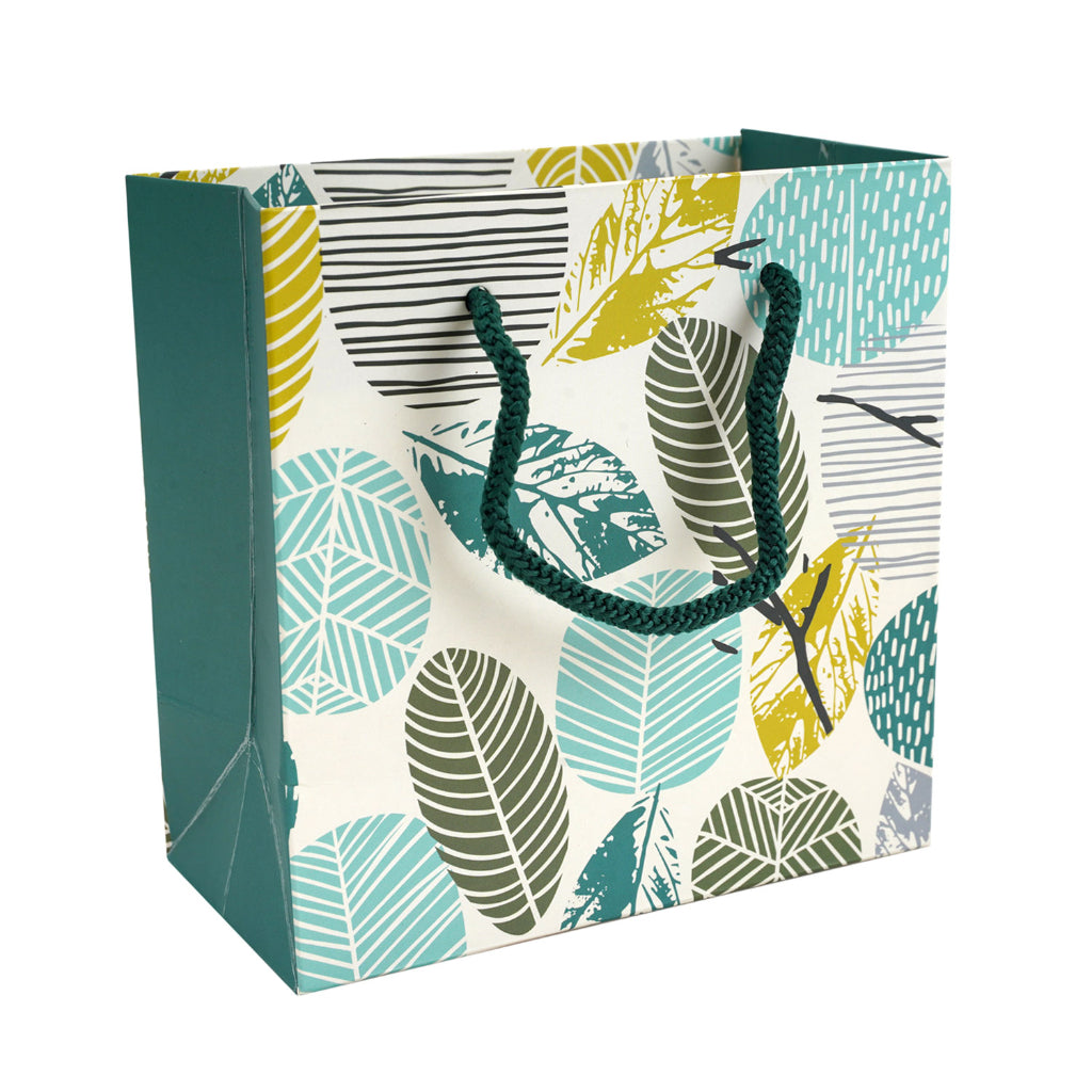 Paperpep Cream Green Leaf Print 13X10X4.5 Gift Paper Bag Pack Of 4 –