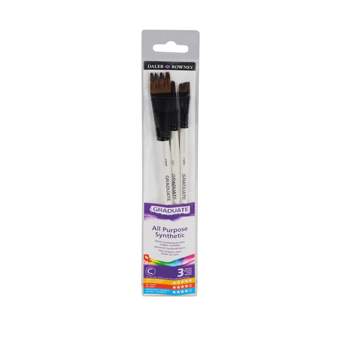 Dlaer Rowney Graduate Short Handle Comb Brush Set, 3 Brushes, Multicolour, Pack Of 1