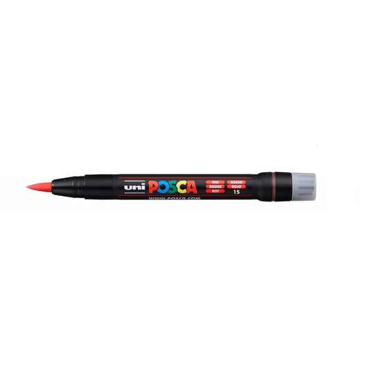 uni-ball Posca PCF-350 1-10 mm Soft Brush Tip Paint Marker Pen, Red Ink, Pack of 1