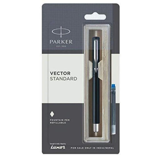 Parker Functional Vector Standard Fountain Pen Fine Tip With 1 Ink Cartridge Blue Body Color, Blue Ink, Pack Of 1