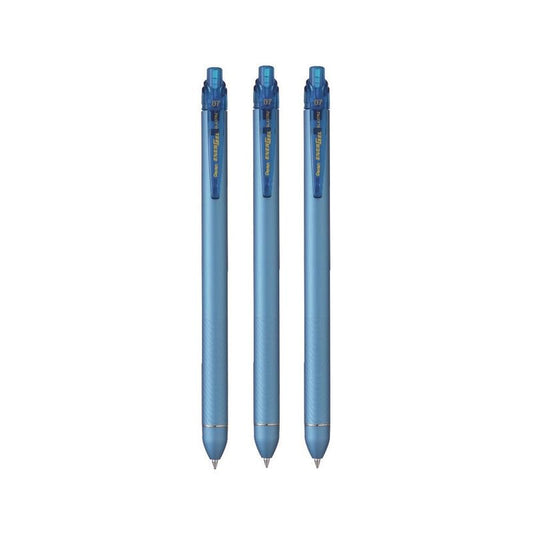 Pentel Energel Click 0.7mm Retractable Gel Pen | Metallic Grey Body Blue Ink, Pack of 3