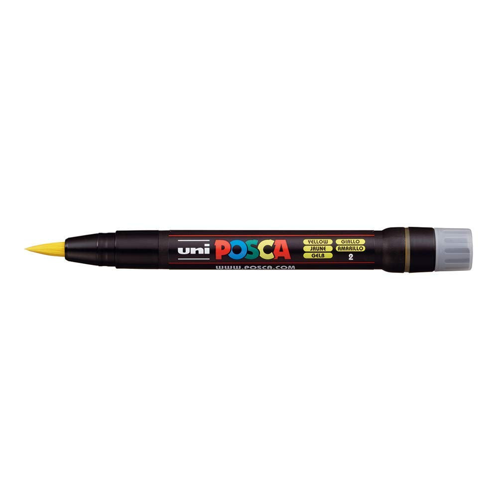 uni-ball Posca PCF-350 1-10 mm Soft Brush Tip Paint Marker Pen, Yellow Ink, Pack of 1