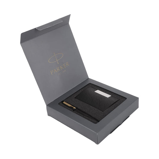 Parker Functional Vector Matt Black Gold Trim Ball Pen & Card holder Gift Set, Blue Ink, Pack Of 1