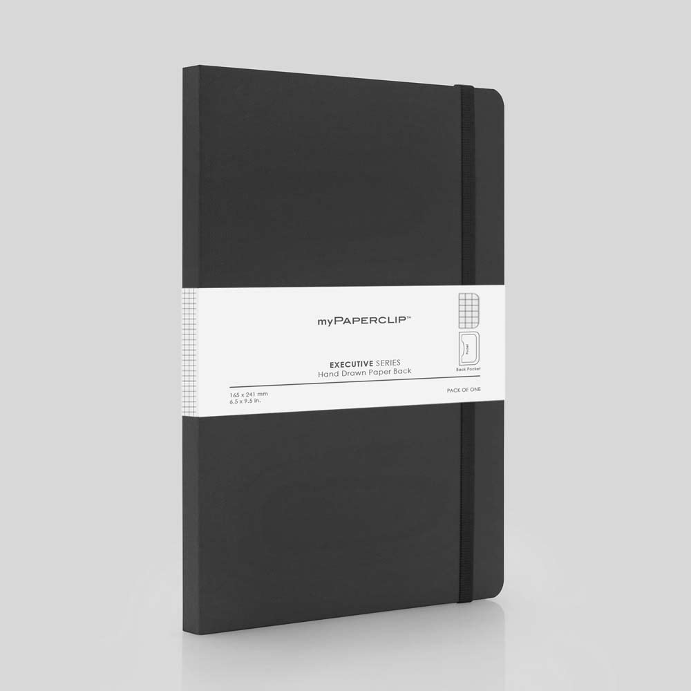 myPAPERCLIP Executive Series Notebook, Large, 192 Pages, Checked, Black, Pack Of 1