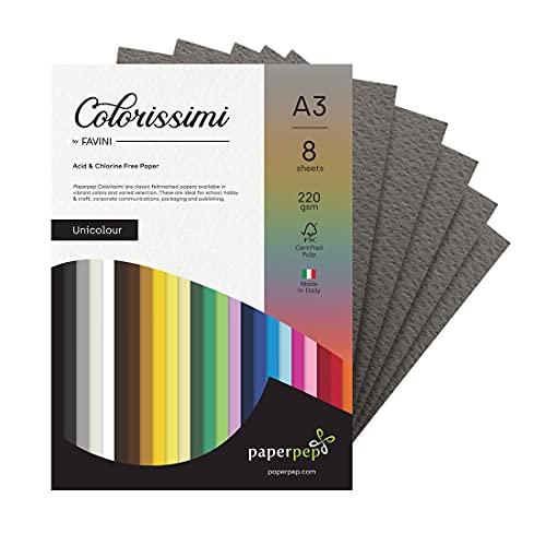 PaperPep Colorissimi 220GSM Card Stock A3 Piombo (Dark Grey) Unicolor 8 Sheets