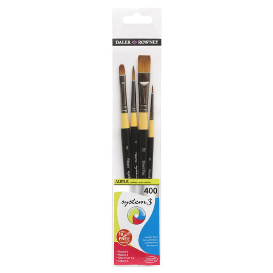 Dlaer Rowney System3 Short Handle , 4 Brushes, Multicolour, Pack Of 1