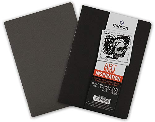 Canson Inspiration 96 GSM Light Grain A5 Hardbound Books, Indigo & Light Blue, 30 Sheets, Pack of 2