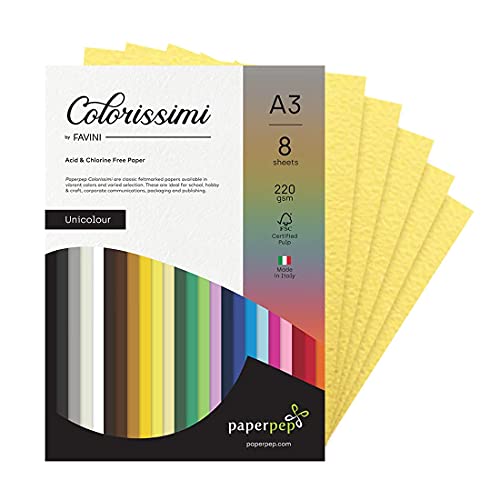 PaperPep Colorissimi 220GSM Card Stock A3 Girasole (Light Yellow) Unicolor 8 Sheets