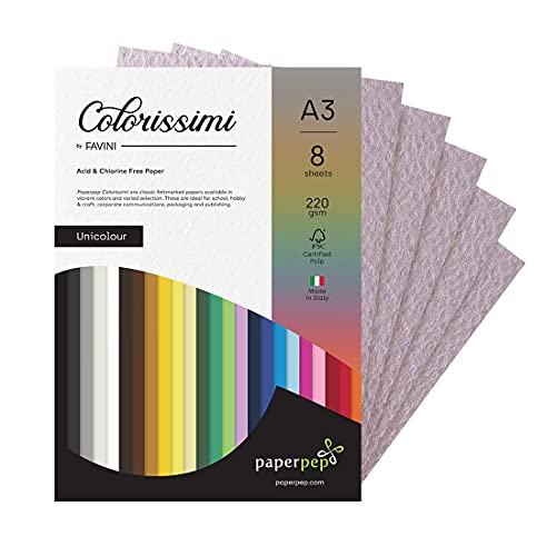 PaperPep Colorissimi 220GSM Card Stock A3 Lilla (Lavender) Unicolor 8 Sheets