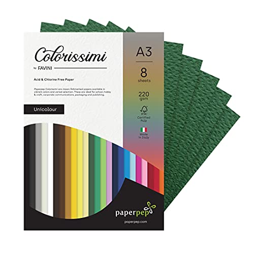 PaperPep Colorissimi 220GSM Card Stock A3 Pino (Dark Green) Unicolor 8 Sheets