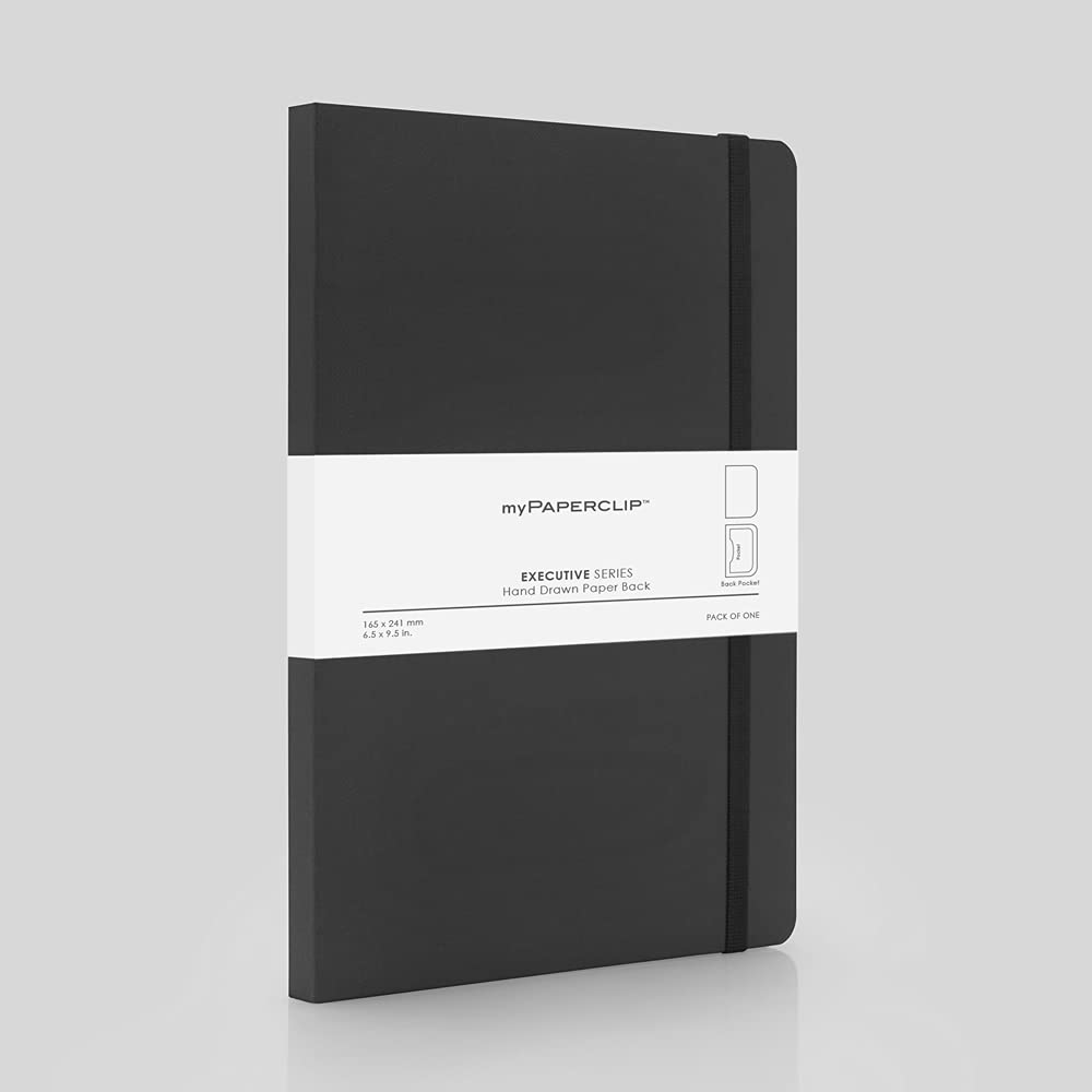 myPAPERCLIP Executive Series Notebook, Large, 192 Pages, Plain, Black, Pack Of 1