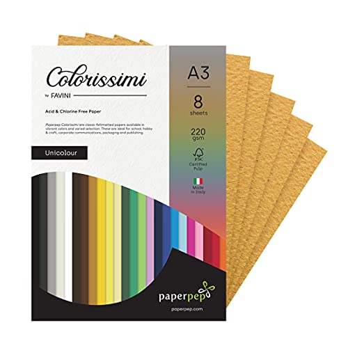 PaperPep Colorissimi 220GSM Card Stock A3 Tabacco (Mustard) Unicolor 8 Sheets