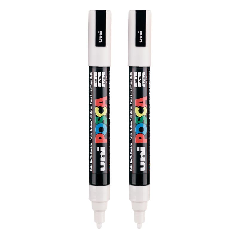 uni-ball Posca 5M 1.8-2.5 mm Bullet Shaped Marker Pen, White Ink, Pack of 1