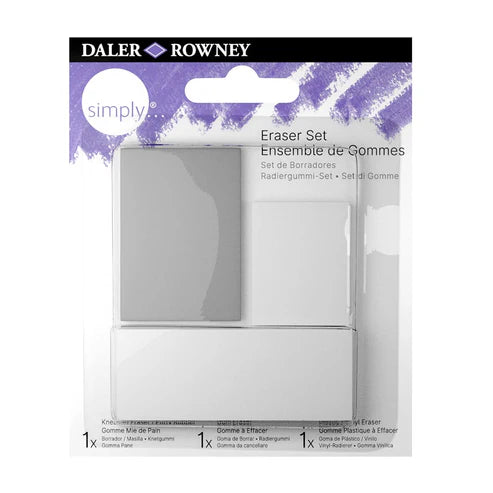 Daler-Rowney Simply 3 Erasers Set (Putty Rubber- Gum Eraser- Vinyl Eraser)