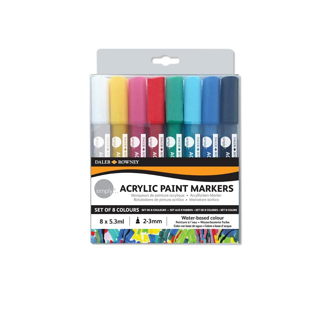 Dlaer Rowney Simply 2-3mm Acrylic Paint Markers, 8 Shades, Multicolour, Pack Of 1