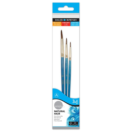 Daler-Rowney Simply Short Handle Watercolour Brush Set (3 Brushes)