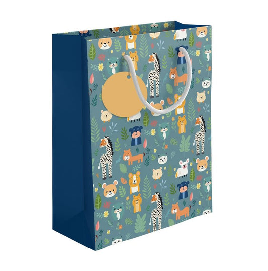 PaperPep Green Cute Cartoon Animal Pattern Print 12.5"X4.75"X17" Gifting Paper Bag