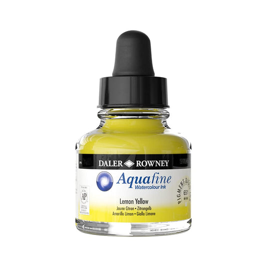 Dlaer Rowney Aquafine Watercolour Ink Glass bottle, 29.5ml, Lemon Yellow, Pack Of 1