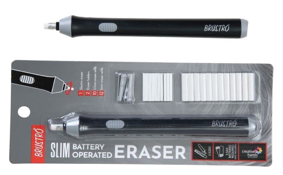 BRUSTRO Slim Battery Operated Automatic Eraser, with 22 Refills and 2 Eraser Holders.