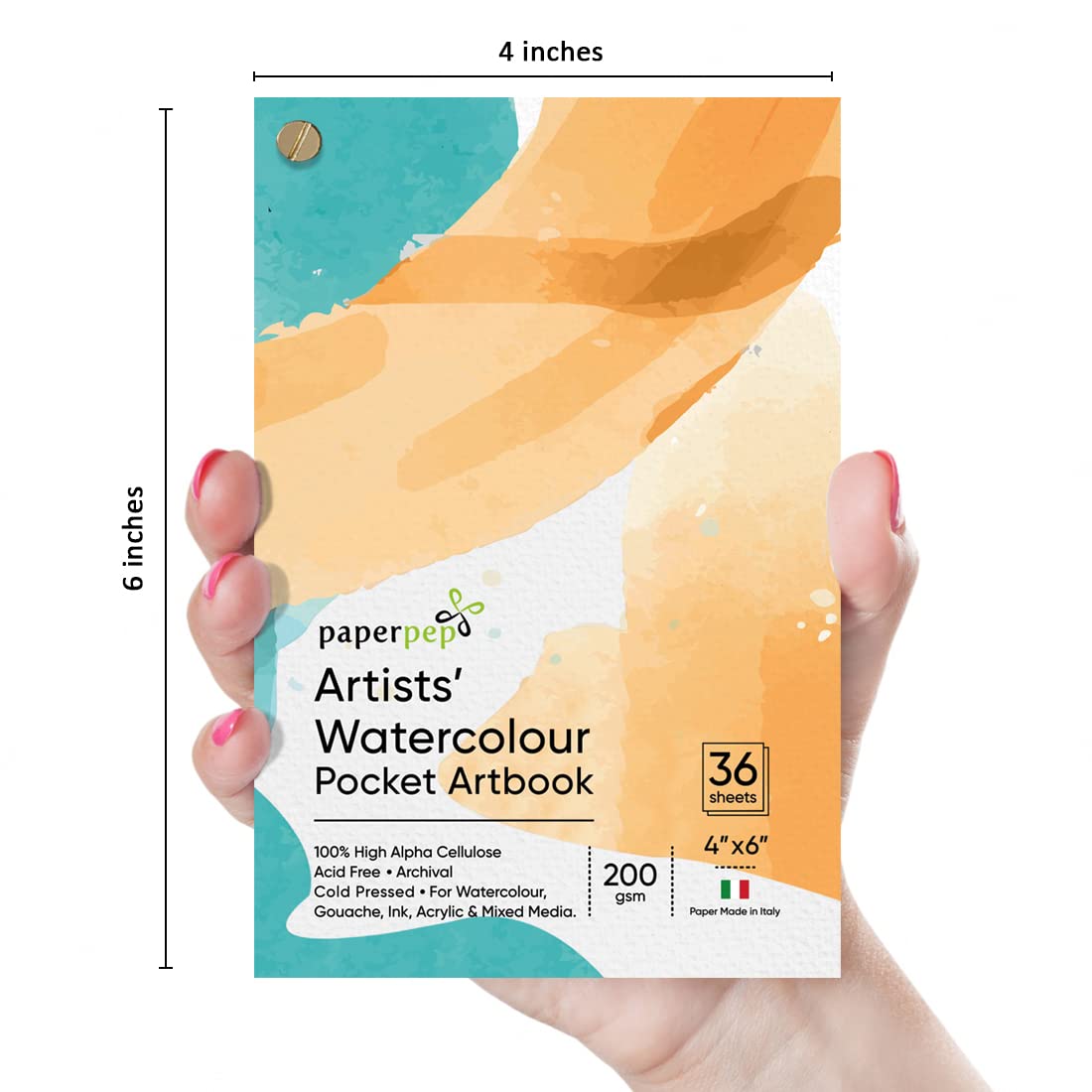 PaperPep Watercolour Pocket ArtBook 200GSM 4"X6" 36 Sheets