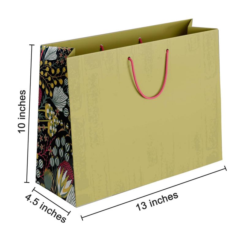 PaperPep Green Floral Side Print 10"X4.75"X13.75" Gifting Paper Bag