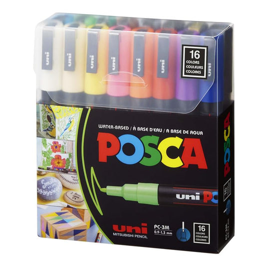 uni-ball Posca 3M 0.9-1.3mm Bullet Shaped Markers, Multicolor Ink, Pack of 16