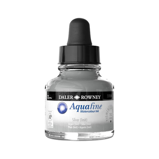 Daler Rowney Aquafine Watercolour Ink Glass bottle, 29.5ml, Silver Imit, Pack Of 1