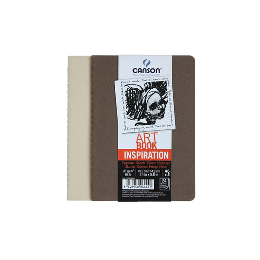 Canson Inspiration 96 GSM Light Grain A6 Hardbound Books, Tobacco & Oyster, 24 Sheets, Pack of 2