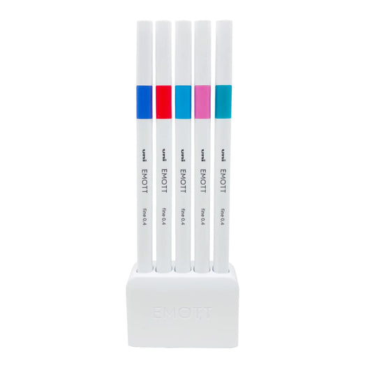 uni-ball Emott SY5 Water Based Fineliner Pens, Light Blue, Emerald Green, Light Pink, Light Violet & Coral Pink Ink, Pack of 5