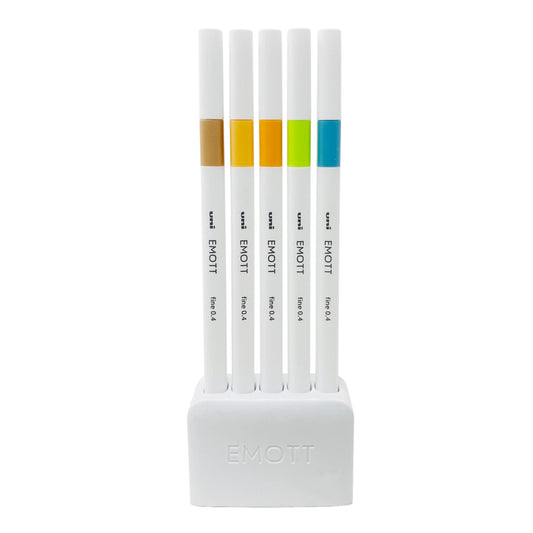 uni-ball Emott SY6 Water Based Fineliner Pens, Bright Yellow, Light Green, Beige, Light Orange & Saxe Blue Ink, Pack of 5