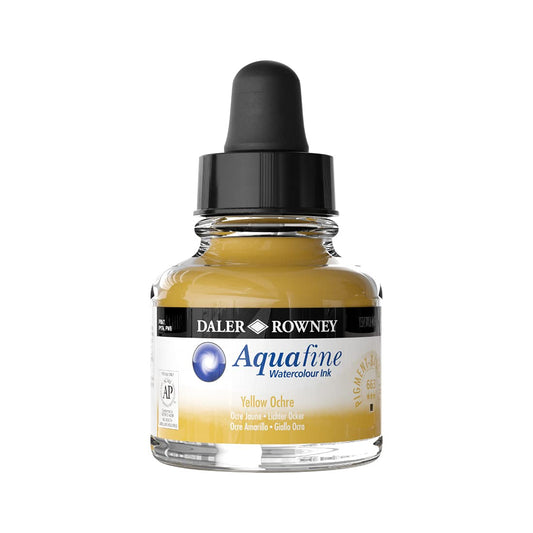 Dlaer Rowney Aquafine Watercolour Ink Glass bottle, 29.5ml, Yellow Ochre, Pack Of 1