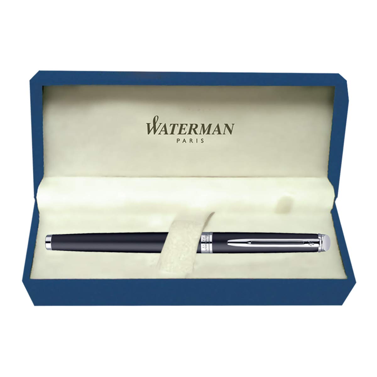 Waterman Hemisphere Matt Black Chrome Trim  Fountain Pen, Medium Nib, Blue Ink, Pack Of 1