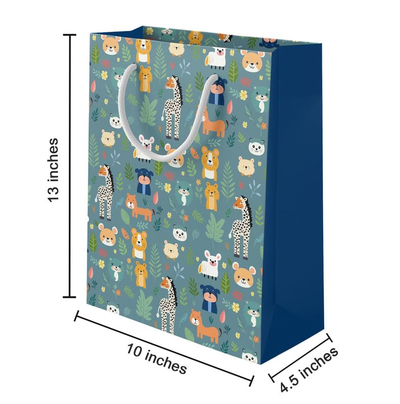 PaperPep Green Cute Cartoon Animal Pattern Print 10"X4.75"X13.75" Gifting Paper Bag