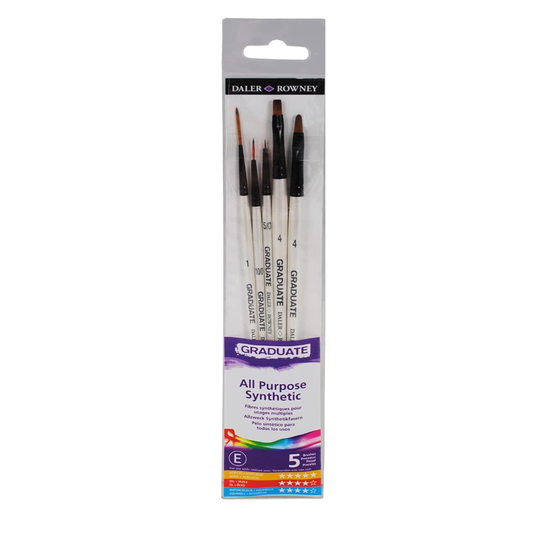 Dlaer Rowney Graduate Short Handle Detail Brush Set, 5 Brushes, Multicolour, Pack Of 1