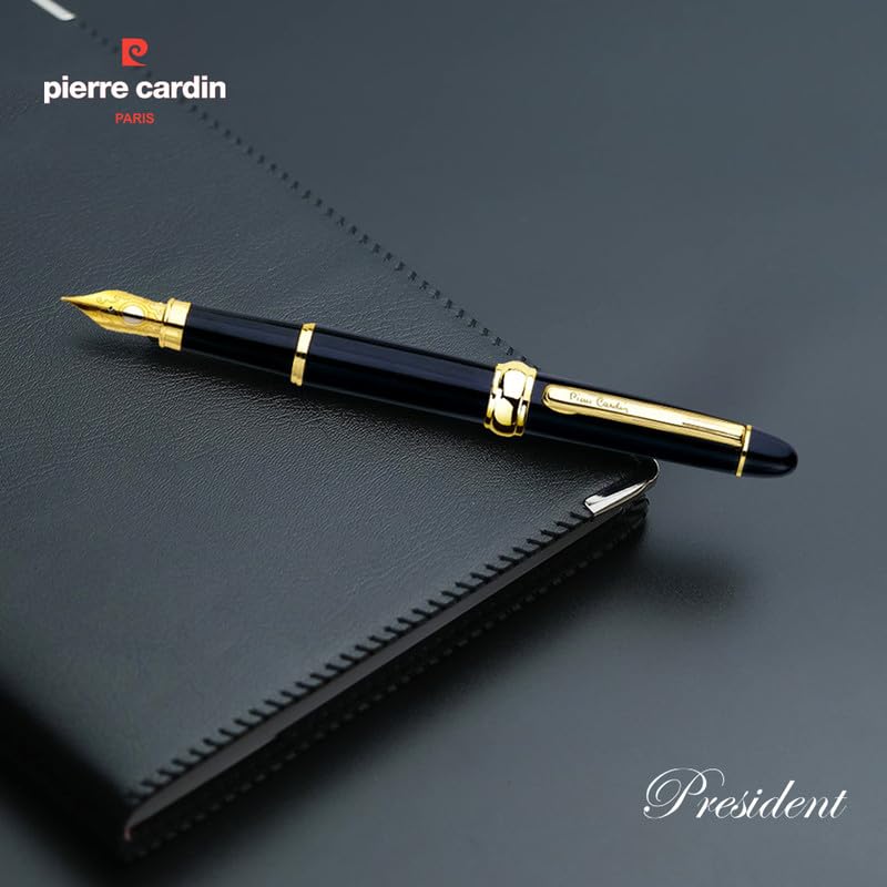 Pierre Cardin President Exclusive Metal Fountain Pen, Free Coverter & 3 Extra Long Cartridges, Blue Ink, Pack Of 1