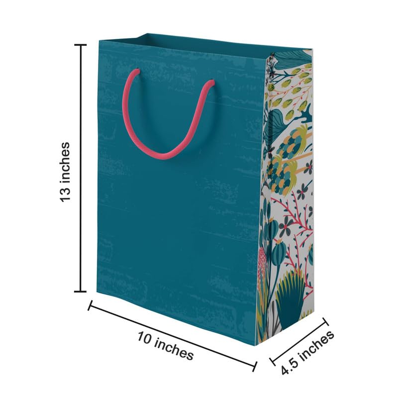 PaperPep Blue Floral Side Print 10"X4.75"X13.75" Gifting Paper Bag