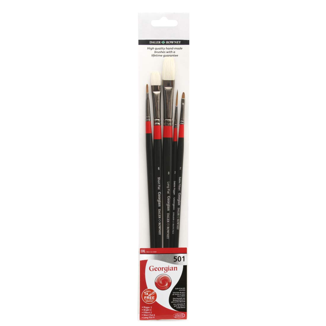 Daler-Rowney Georgian Long Handle Natural Hair 501 Oil Colour Brushes (5 Brushes)