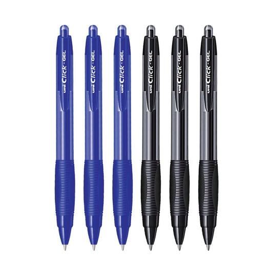 uni-ball Click Gel XSGR7 0.7mm Retractable Gel Pen, 3 Blue & 3 Black Ink, Pack of 6