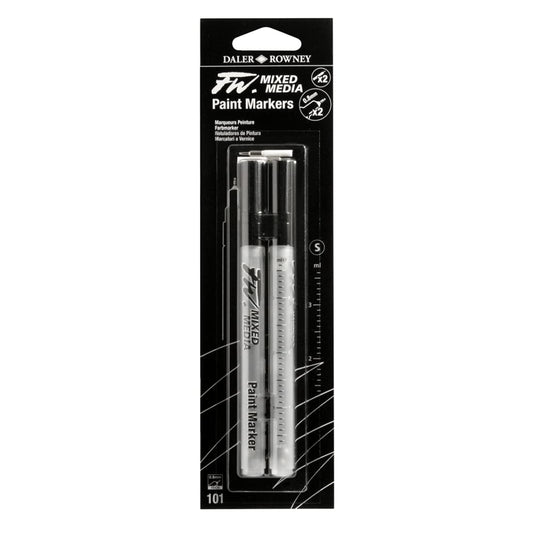 Dlaer Rowney FW 0.8mm Mixed Media Paint Marker, 2 x Small Barrels, Technical Nibs, Black, Pack Of 1