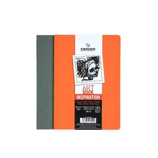 Canson Inspiration 96 GSM Light Grain A5 Hardbound Books, Ivy & Orange, 30 Sheets, Pack Of 2