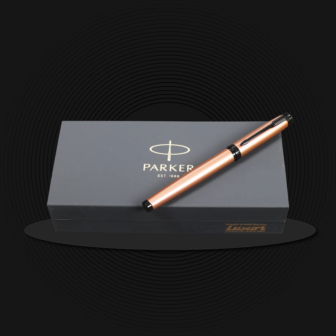 Parker Premium Ambient Rose Gold Black Metal Trim Roller Ball Pen, Blue Ink, Pack Of 1