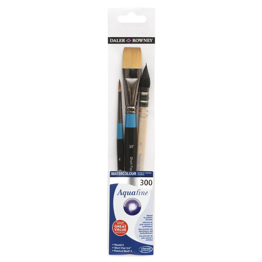 Dlaer Rowney Aquafine Short Handle Brush Set, 3,4 Inch, 3 Brushes, Multicolour, Pack Of 1