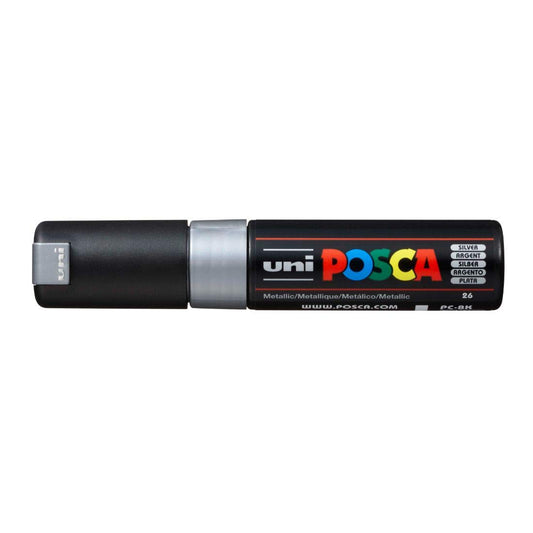 uni-ball Posca PC-8K 8.0 mm Bold Point Chisel Shaped Marker Pen, Silver Ink, Pack of 1