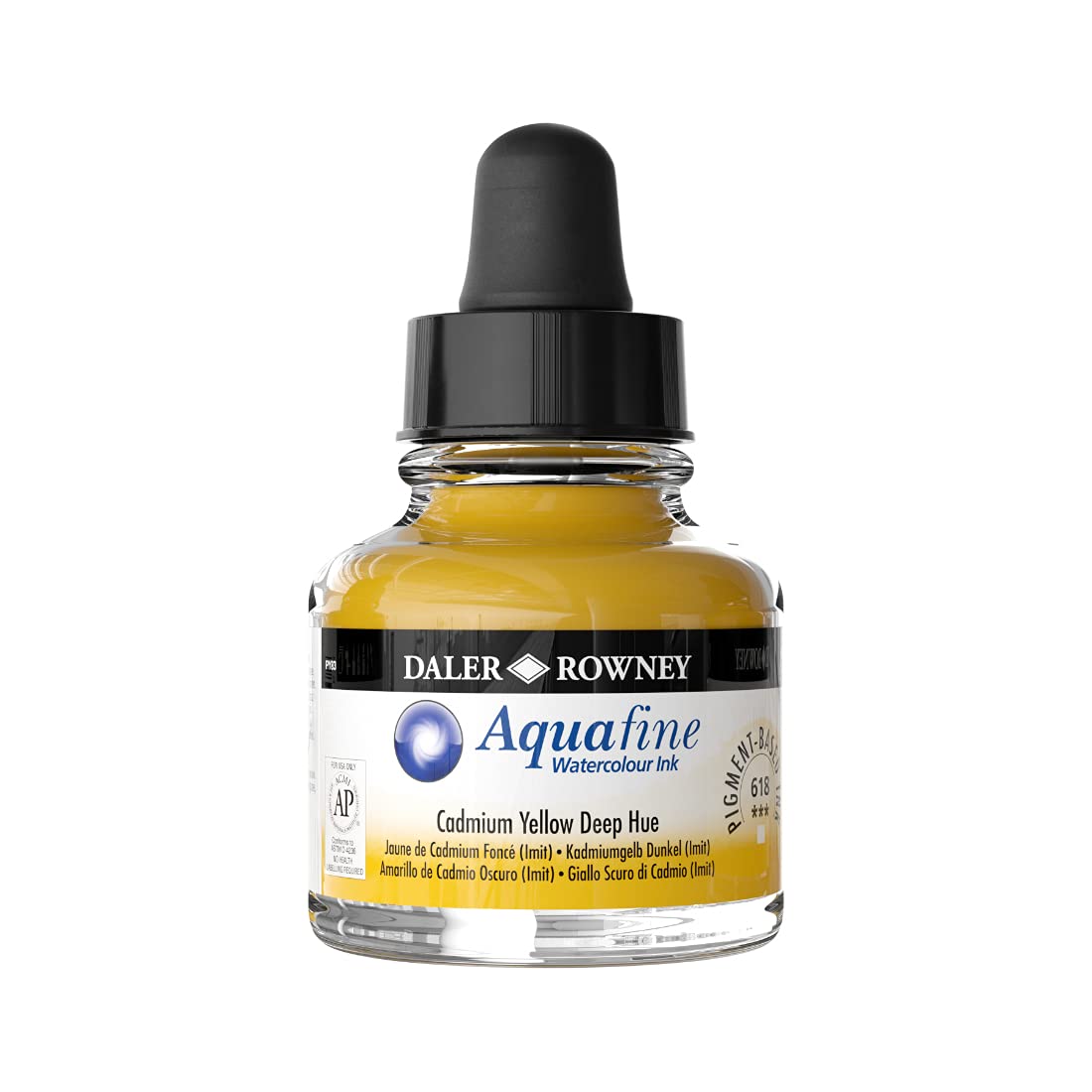 Dlaer Rowney Aquafine Watercolour Ink Glass bottle, 29.5ml, Cadmium Yellow Deep Hue, Pack Of 1