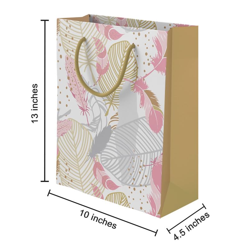 PaperPep Golden Silver Leaves Pattern Print 10"X4.75"X13.75" Gifting Paper Bag