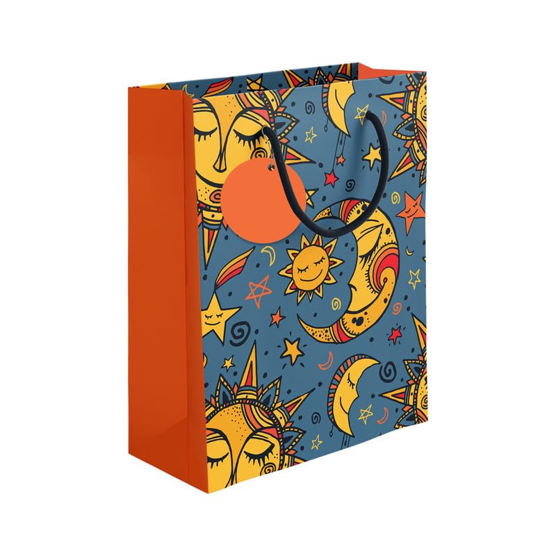 PaperPep Blue Yellow Sun Moon Print 7"X4"X9" Gifting Paper Bag