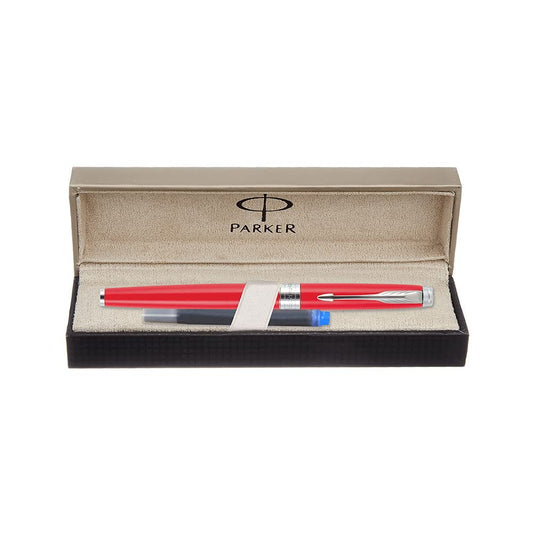 Parker Premium Aster Matte Red Chrome Trim Roller Ball Pen, Blue Ink, Pack Of 1