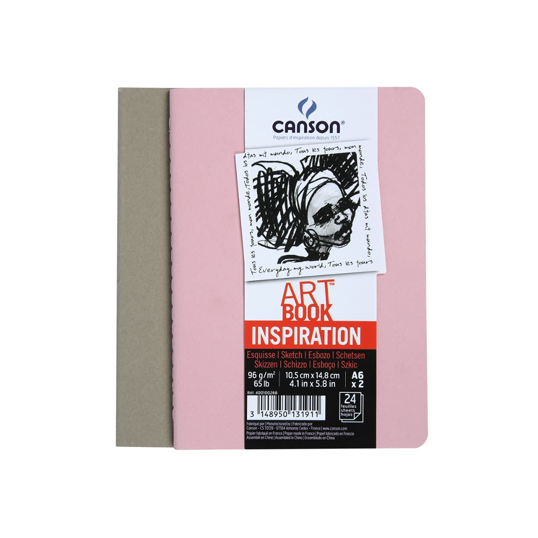 Canson Inspiration 96 GSM Light Grain A6 Hardbound Books, Sepia & Orchid, 24 Sheets, Pack Of 2