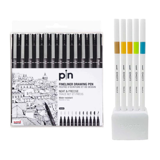 uni-ball PIN-200 0.03-0.8mm Fineliner with Emott SY6 0.4mm Fineliner Combo Pack